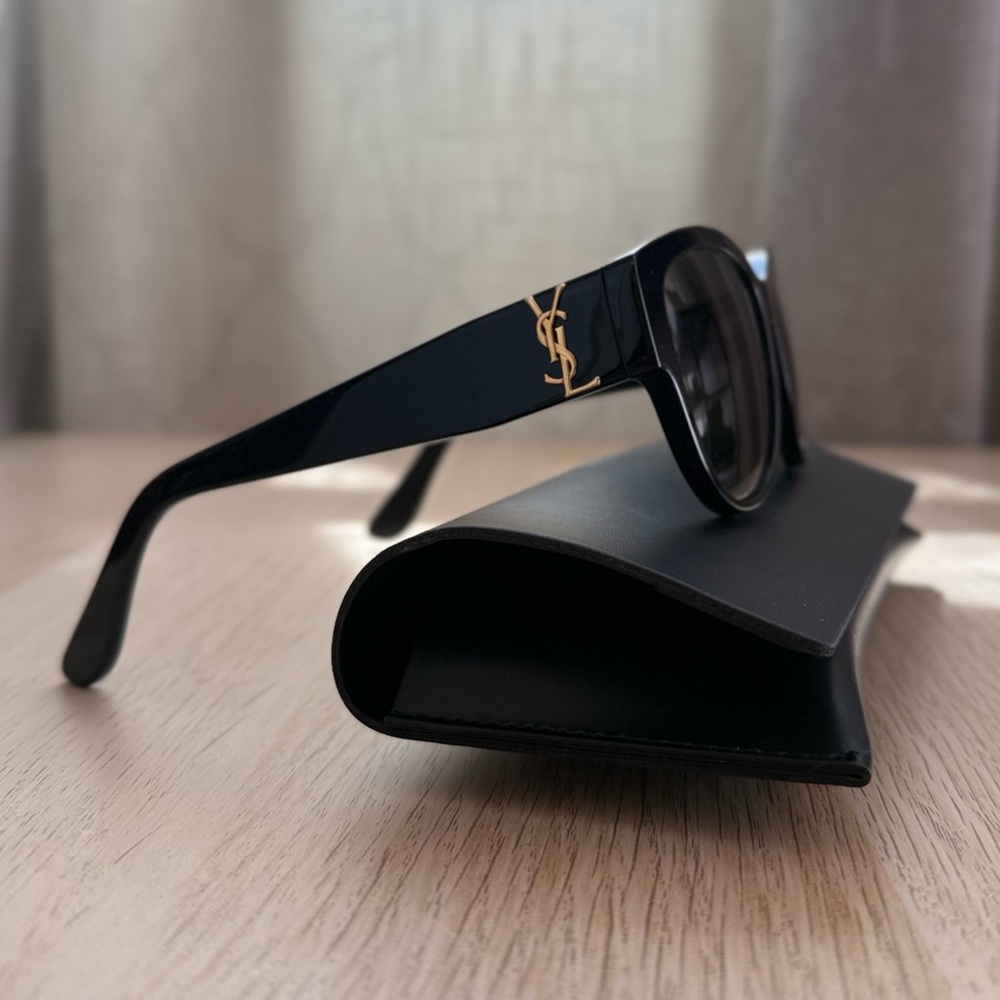 Saint Laurent Black Cat-Eye Sunglasses with Gold Logo